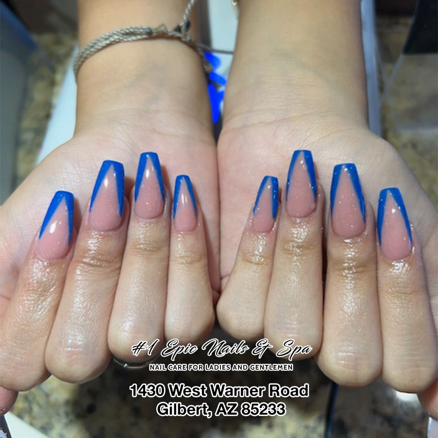 Clear coffin nails with cobalt blue French tips