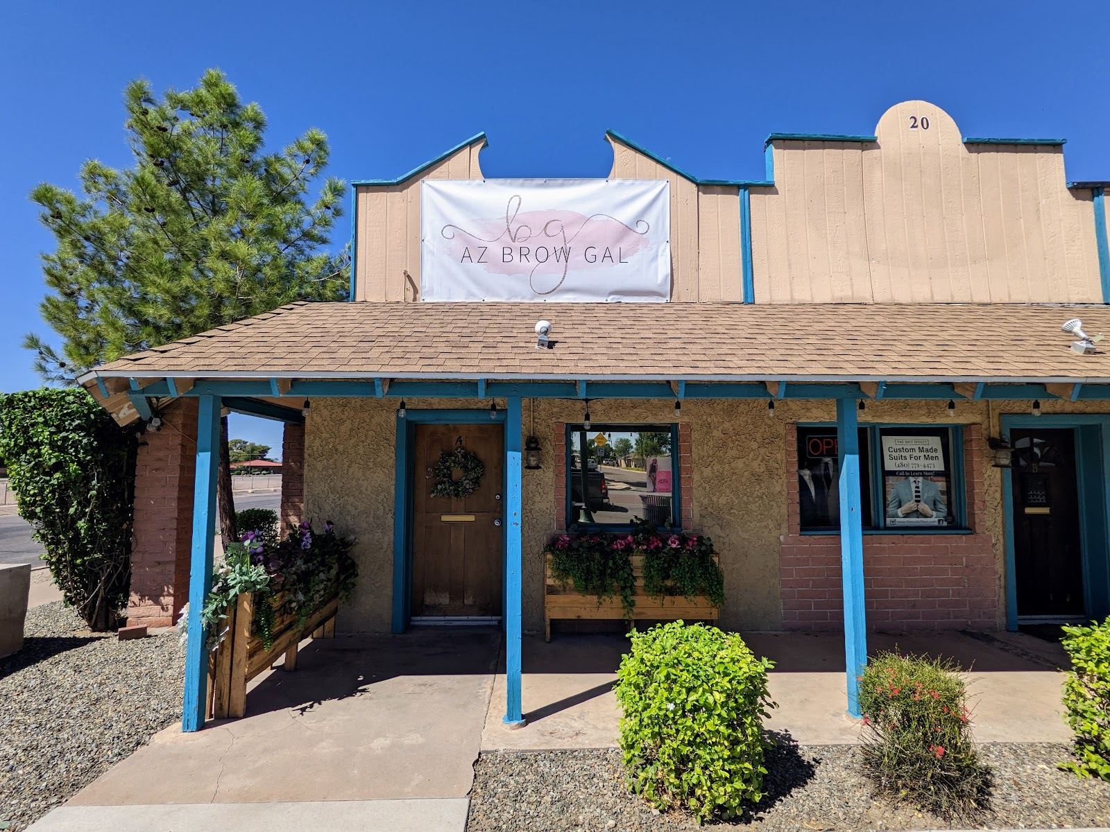 The Az Brow Gal banner over the studio entrance in Gilbert