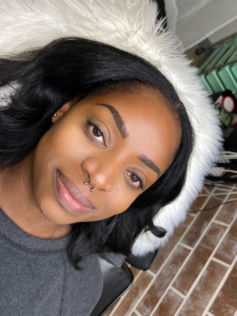 Client with defined powder style brows, from AZ Dream Brows & Lashes