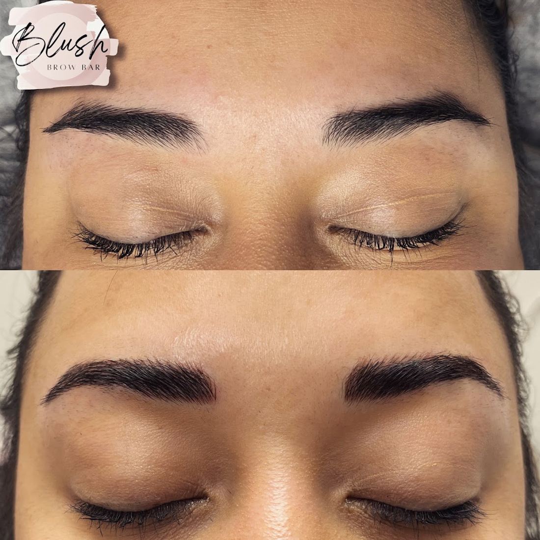 Before and after microblading, full brows on closed eyes