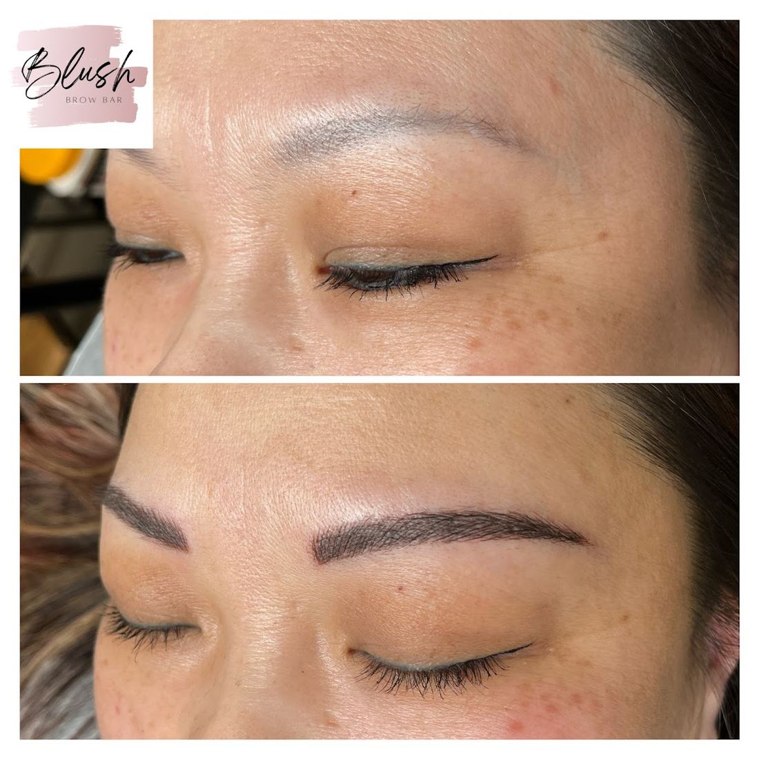 Before and after microblading, defined natural brow