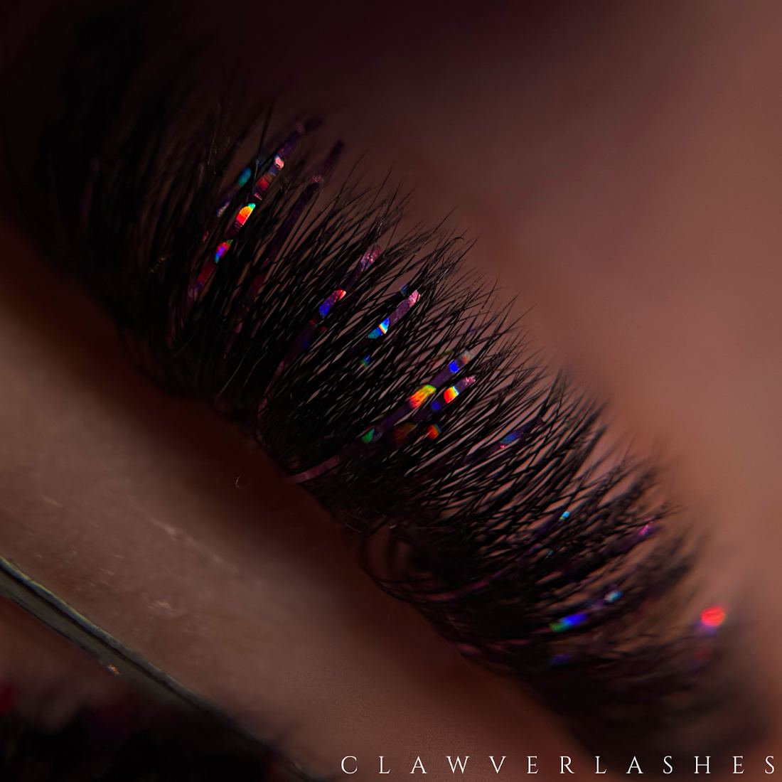 Dark volume lashes with holographic tinsel sparkle