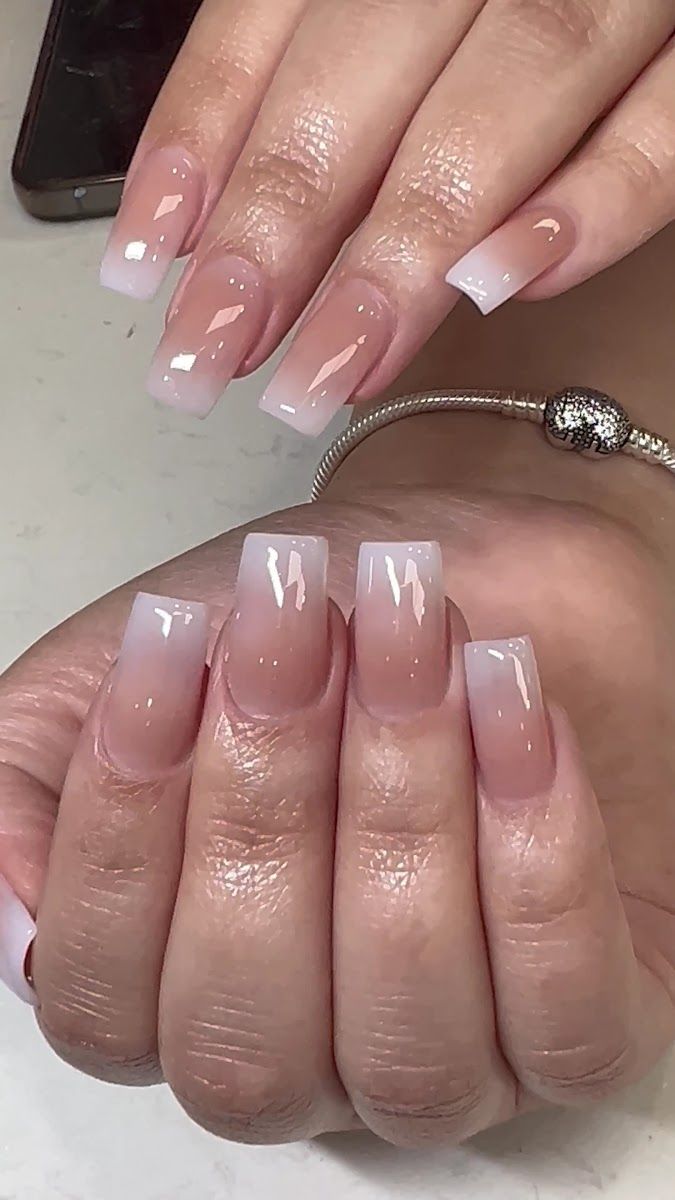 Soft pink and white ombre square nails