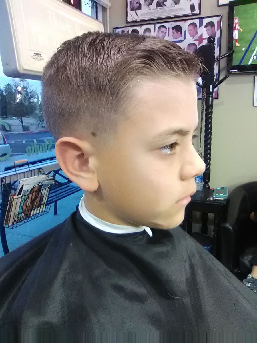 Boy with a tapered side part, side profile