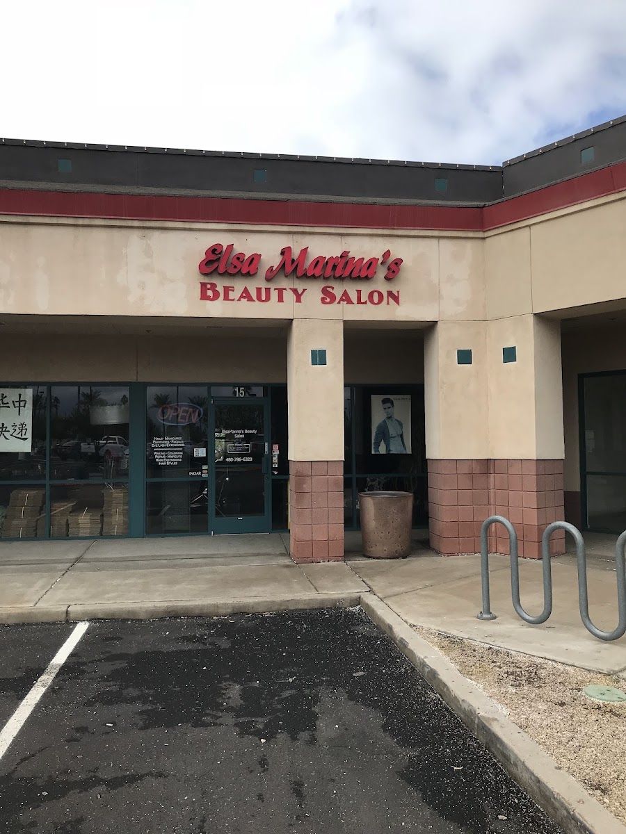 The Elsa Marina's Beauty Salon storefront on Alma School Rd