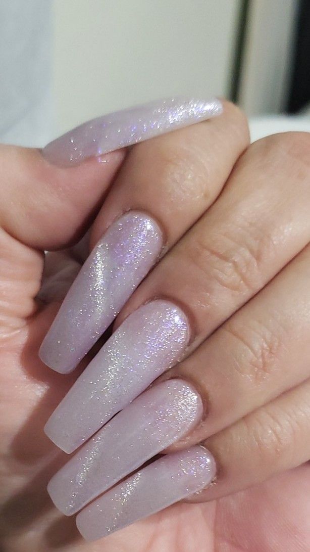 Lilac shimmer long coffin nails