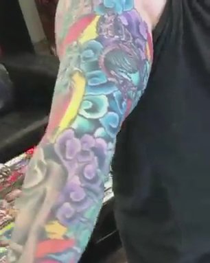 Full color sleeve with clouds and bright Japanese style details