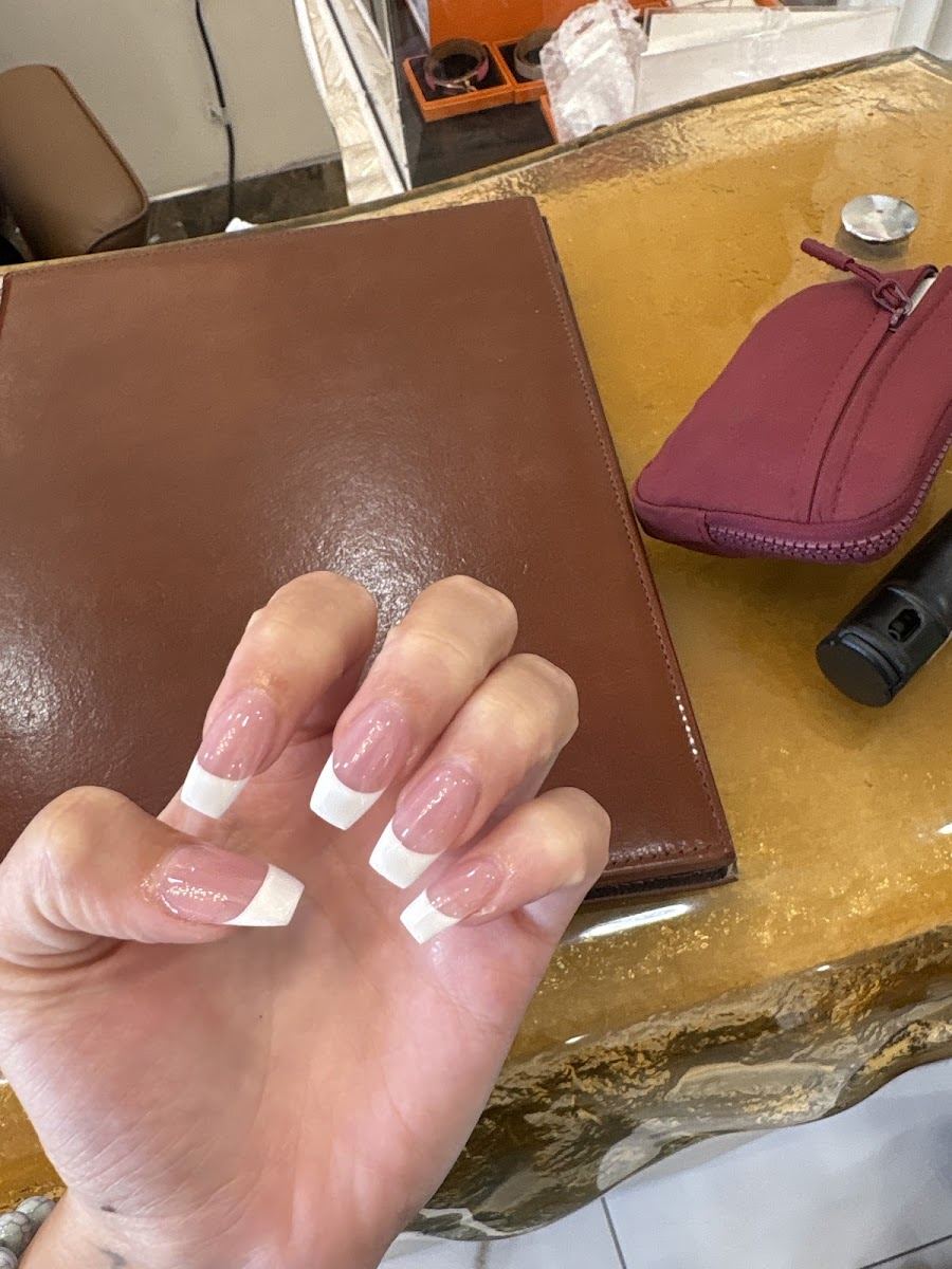 Long square French tip nails