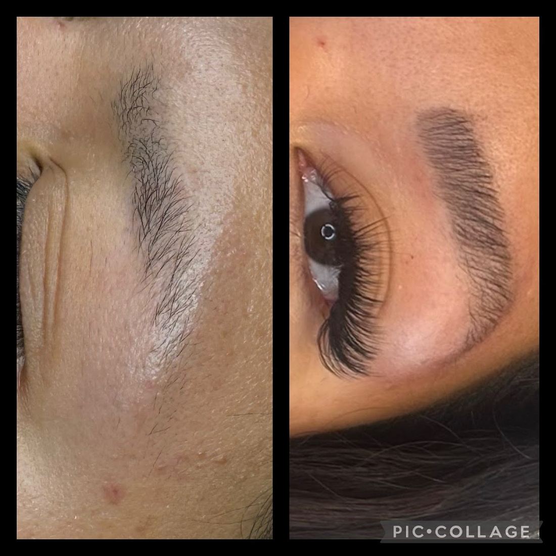 Close-up before and after of a brow and lash lift