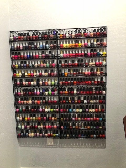 The polish wall at Palazzo Nail Lounge, rows of colors to choose from