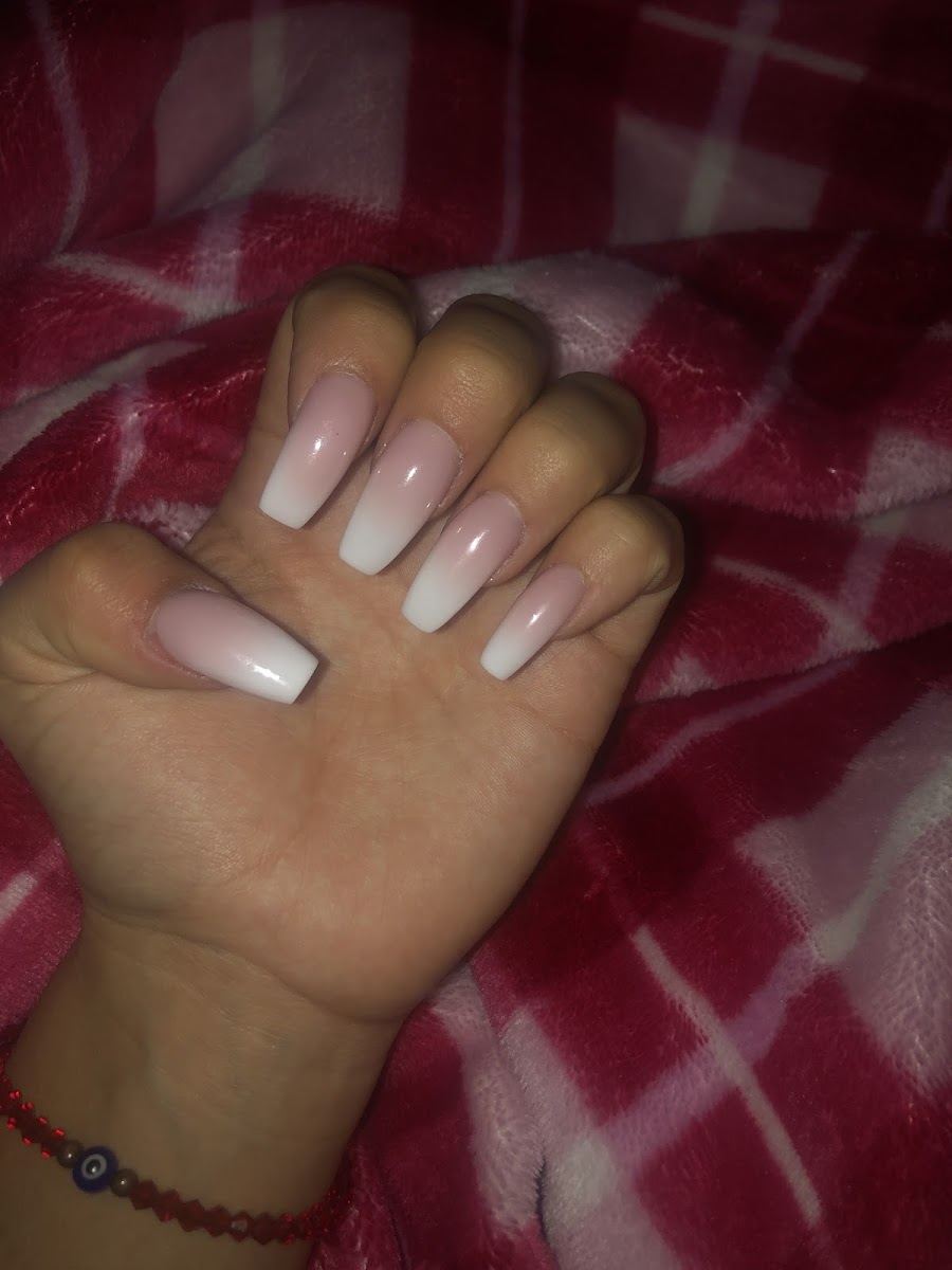 Long square nails in pink and white ombre